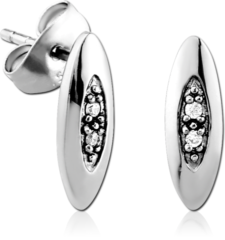 316L SURGICAL STEEL STUD EARRINGS MARQUISE OVAL INSET CLEAR GEMS