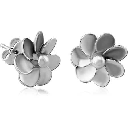 316L SURGICAL STEEL STUD EARRINGS BLOOMING FLOWER DOMED PETAL POLISHED DESIGN