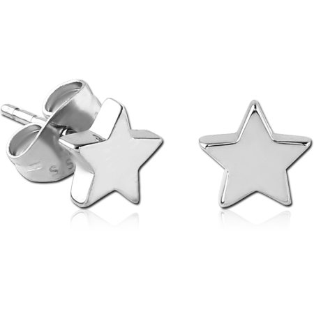 316L SURGICAL STEEL STUD EARRINGS FIVE-POINT STAR HIGH POLISH FINISH PAIR
