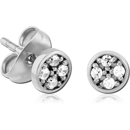 316L SURGICAL STEEL STUD EARRINGS ROUND CLUSTER CLEAR GEMS BEZEL SET PAIR