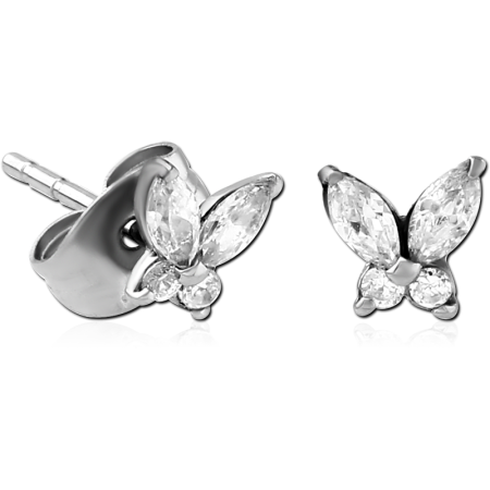 SURGICAL STEEL JEWELED EAR STUDS PAIR - BUTTEFLY