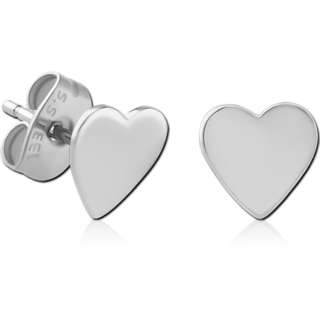 SURGICAL STEEL EAR STUDS PAIR - HEART FLAT