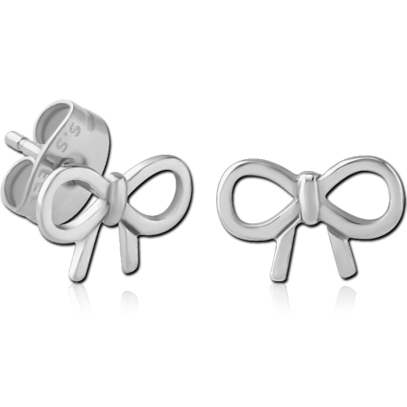 316L SURGICAL STEEL STUD EARRINGS BOW KNOT OPENWORK POLISHED FINISH PAIR
