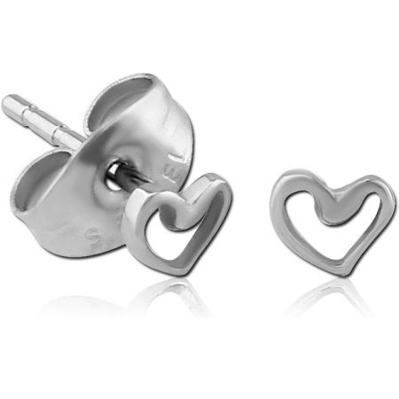 316L SURGICAL STEEL STUD EARRINGS OPEN HEART OUTLINE CUTOUT POLISHED FINISH
