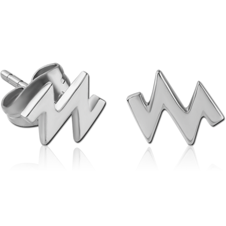 316L SURGICAL STEEL STUD EARRINGS ZIGZAG LIGHTNING BOLT SILHOUETTE DESIGN PAIR