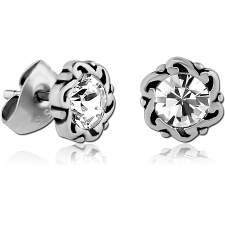 SURGICAL STEEL JEWELED EAR STUDS PAIR - FANCY CIRCLE