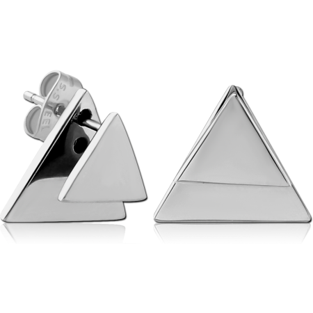 SURGICAL STEEL BACK EARRINGS WITH STUD PAIR - TRIANGLE