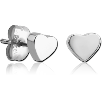 316L SURGICAL STEEL STUD EARRINGS POLISHED FLAT HEART PROFILE DESIGN