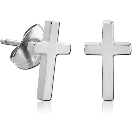 316L SURGICAL STEEL STUD EARRINGS POLISHED SIMPLE CROSS BAR DESIGN
