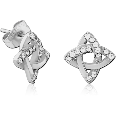 316L SURGICAL STEEL STUD EARRINGS CELTIC KNOT WITH CLEAR GEMS PAIR