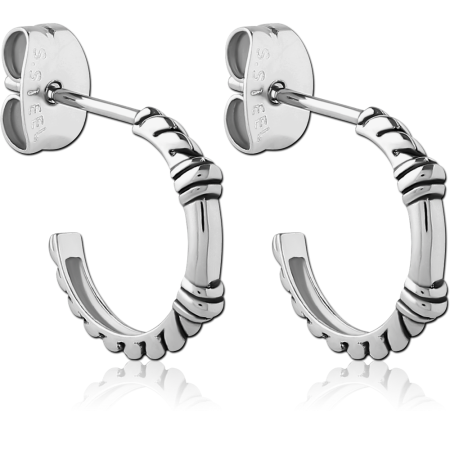 316L SURGICAL STEEL EAR STUDS PAIR BAMBOO TEXTURED HALF HOOP DESIGN