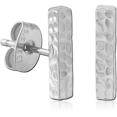 316L SURGICAL STEEL STUD EARRINGS HAMMERED TEXTURE RECTANGLE BAR