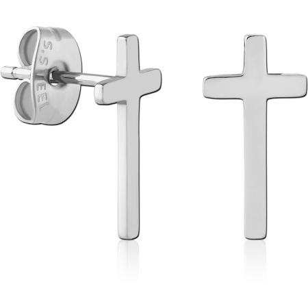316L SURGICAL STEEL STUD EARRINGS SIMPLE CROSS DESIGN