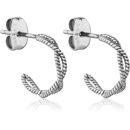 316L SURGICAL STEEL STUD EARRINGS TWISTED ROPE OPEN HOOP DESIGN