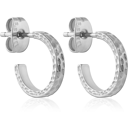 316L SURGICAL STEEL EAR STUDS HAMMERED TEXTURE OPEN HOOP DESIGN PAIR