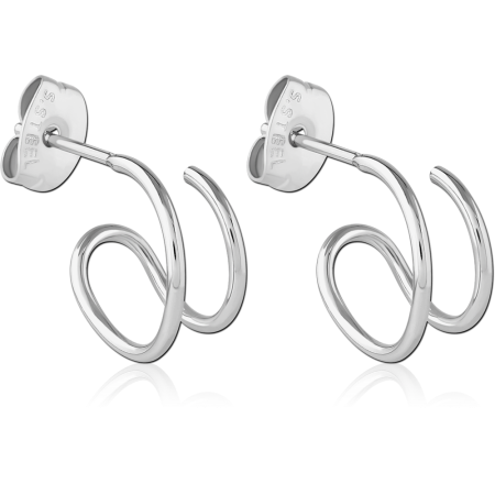316L SURGICAL STEEL EAR STUDS DOUBLE SPIRAL OPEN HOOP DESIGN PAIR