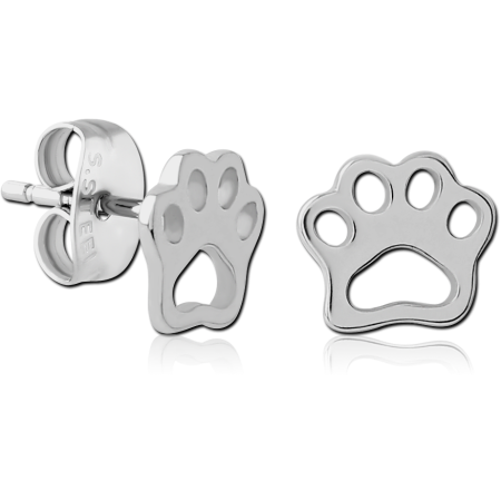 316L SURGICAL STEEL EAR STUDS OPEN PAW PRINT OUTLINE DESIGN PAIR