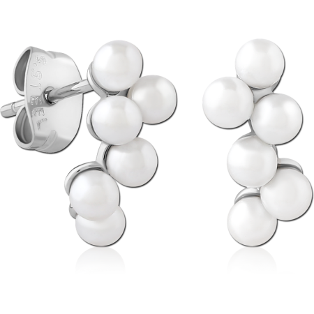 316L SURGICAL STEEL EAR STUDS PEARL CLUSTER SIX BEAD DESIGN PAIR