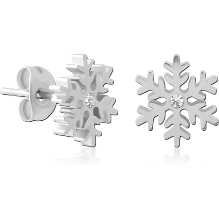 316L SURGICAL STEEL EAR STUDS SNOWFLAKE CUTOUT CLEAR CENTER GEM