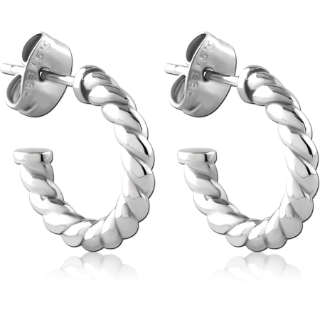 316L SURGICAL STEEL STUD EARRINGS ROPE TWIST HALF HOOP DESIGN PAIR