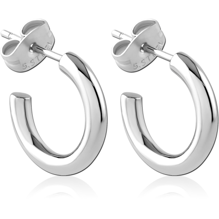316L SURGICAL STEEL STUD EARRINGS CLASSIC HALF HOOP PLAIN POLISHED PAIR