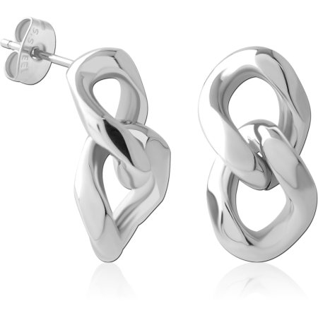 316L SURGICAL STEEL STUD EARRINGS POLISHED INTERLOCKING CHAIN LINKS STATEMENT PAIR