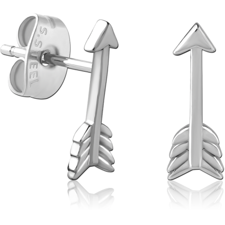 316L SURGICAL STEEL STUD EARRINGS ARROW DESIGN POLISHED POINT AND FLETCHING PAIR