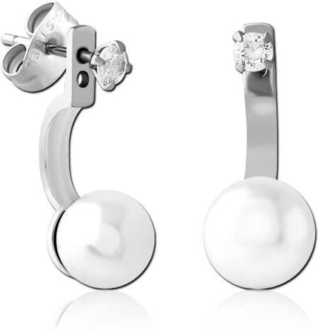 316L SURGICAL STEEL STUD EARRINGS CRYSTAL AND PEARL BEAD DROP EAR JACKET PAIR