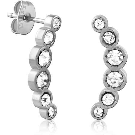 316L SURGICAL STEEL STUD EARRINGS GRADUATED CRYSTAL CURVED DROP DESIGN PAIR