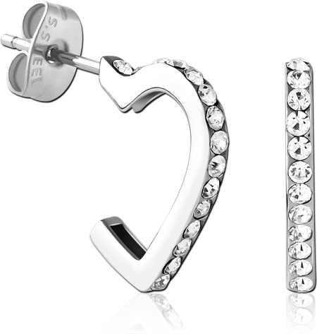316L SURGICAL STEEL STUD EARRINGS OPEN HEART AND BAR PAVE CRYSTAL PAIR