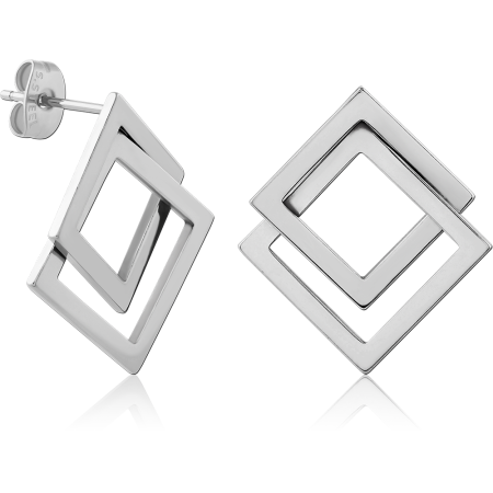 316L SURGICAL STEEL STUD EARRINGS DOUBLE SQUARE OPEN FRAME GEOMETRIC PAIR
