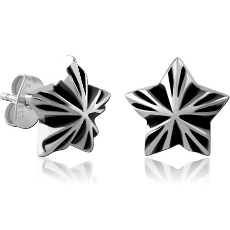 316L SURGICAL STEEL STUD EARRINGS CARVED STARBURST STAR DESIGN POLISHED FINISH
