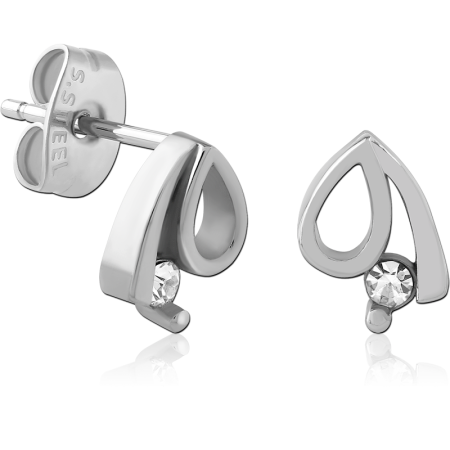 316L SURGICAL STEEL STUD EARRINGS OPEN TEARDROP WITH ROUND GEM