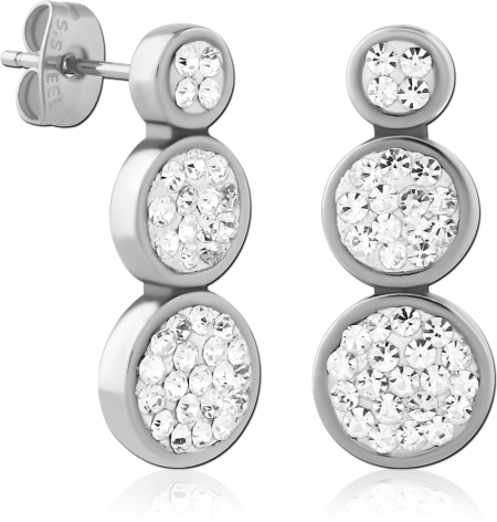 316L SURGICAL STEEL STUD EARRINGS TRIPLE DISC PAVE GEM DROP