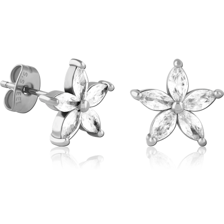 316L SURGICAL STEEL STUD EARRINGS FIVE MARQUISE GEM FLOWER
