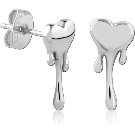 316L SURGICAL STEEL STUD EARRINGS MELTING DRIP HEART OUTLINE DESIGN