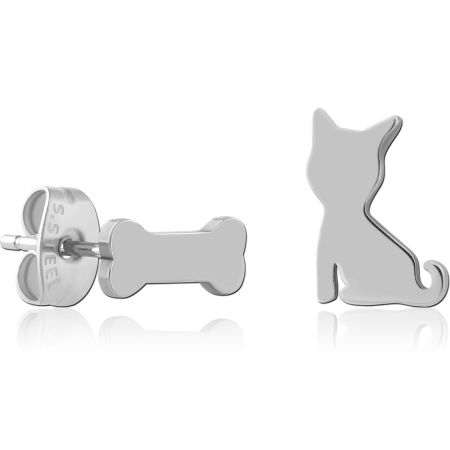 316L SURGICAL STEEL STUD EARRINGS BONE AND CAT SILHOUETTE DESIGN