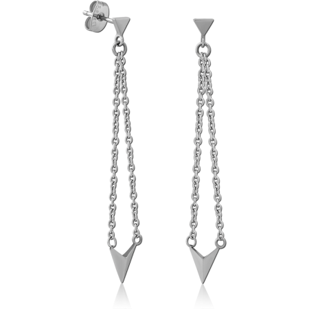 316L SURGICAL STEEL DANGLE EARRINGS DOUBLE CHAIN TRIANGLE DROPS LONG