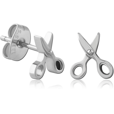 316L SURGICAL STEEL STUD EARRINGS OPEN SCISSORS CUTOUT DESIGN MOTIF