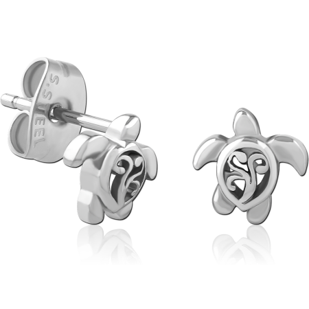 316L SURGICAL STEEL STUD EARRINGS SEA TURTLE CUTOUT OUTLINE DESIGN