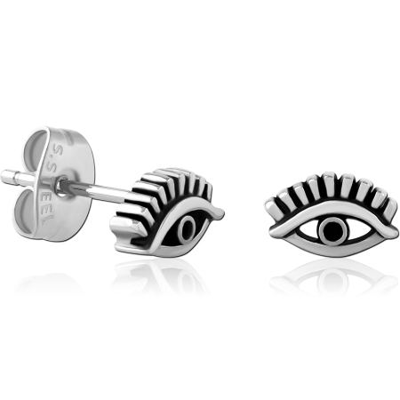 316L SURGICAL STEEL STUD EARRINGS EYELASH EYE OUTLINE MOTIF DESIGN