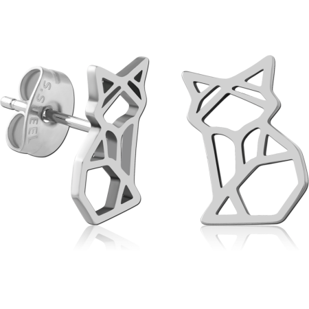 316L SURGICAL STEEL STUD EARRINGS GEOMETRIC FOX OUTLINE DESIGN MOTIF