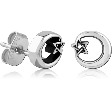 316L SURGICAL STEEL STUD EARRINGS HOLLOW CIRCLE WITH STAR OUTLINE