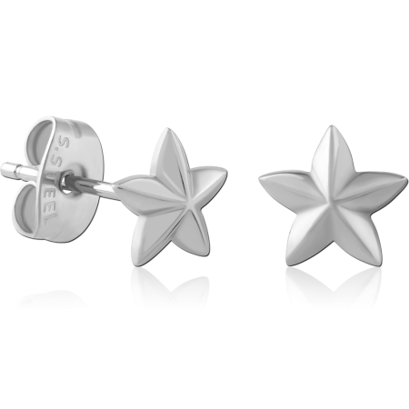 316L SURGICAL STEEL STUD EARRINGS FIVE-POINT STAR DOMED DESIGN MOTIF