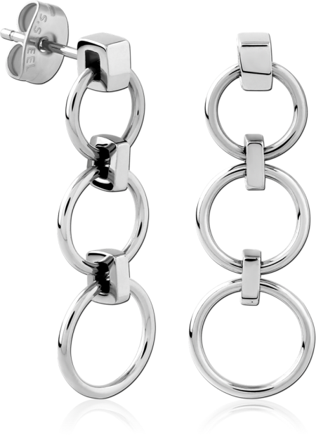 316L SURGICAL STEEL STUD EARRINGS TRIPLE LINKED HOOP DANGLE SQUARE CONNECTORS