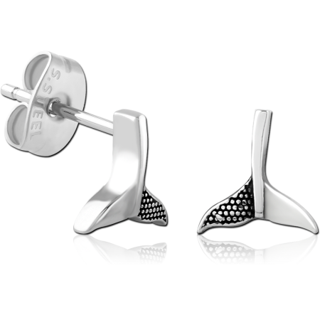 316L SURGICAL STEEL STUD EARRINGS WHALE TAIL FLUKE TEXTURED DETAIL DESIGN