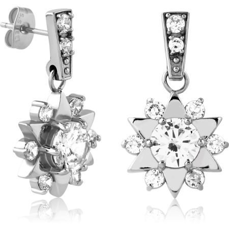 316L SURGICAL STEEL STUD EARRINGS STARBURST DROP CLEAR GEM CLUSTER DANGLE