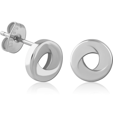 316L SURGICAL STEEL STUD EARRINGS TWISTED OPEN CIRCLE RING DESIGN