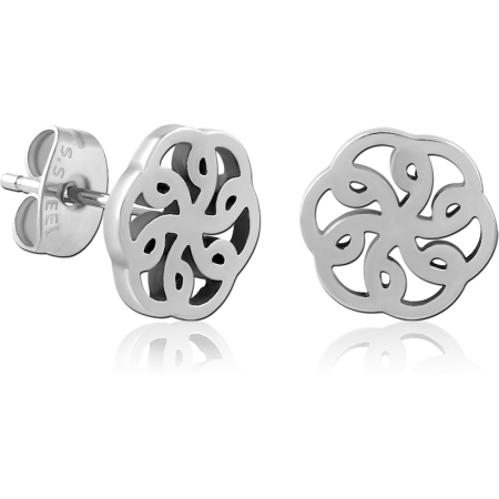 SURGICAL STEEL STUD EARRINGS OPENWORK SWIRL FLOWER CUTOUT MINIMAL DESIGN PAIR