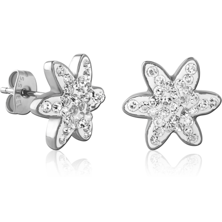 SURGICAL STEEL STUD EARRINGS FIVE POINT STAR CRYSTAL PAVE FRONT